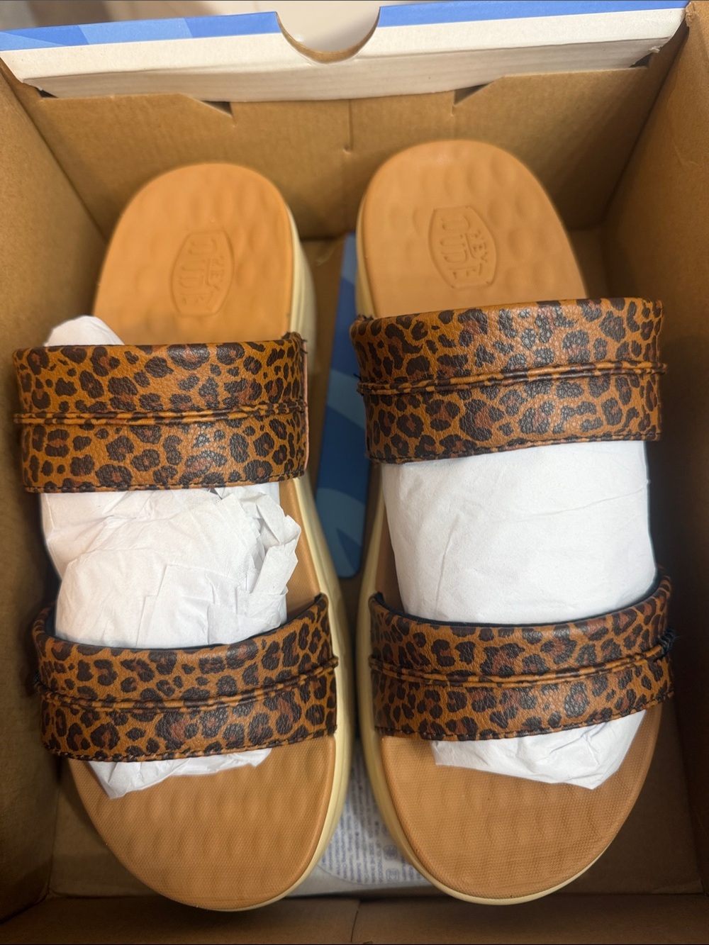 Hey Dude Leopard-Print Double Strap Slides - Brown/Tan